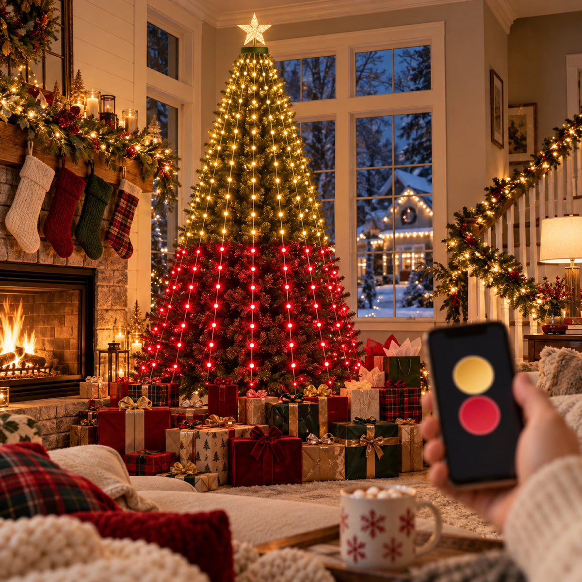 Smart App-Controlled Christmas Tree Lights, 400 LED Waterfall with Star Topper