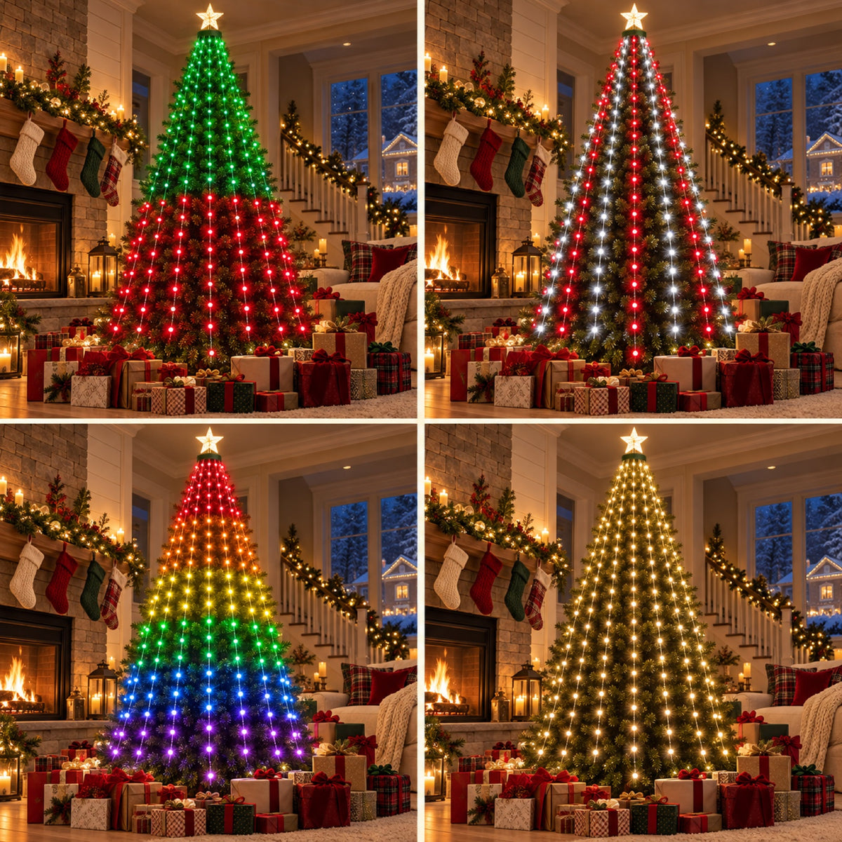 Smart App-Controlled Christmas Tree Lights, 400 LED Waterfall with Star Topper