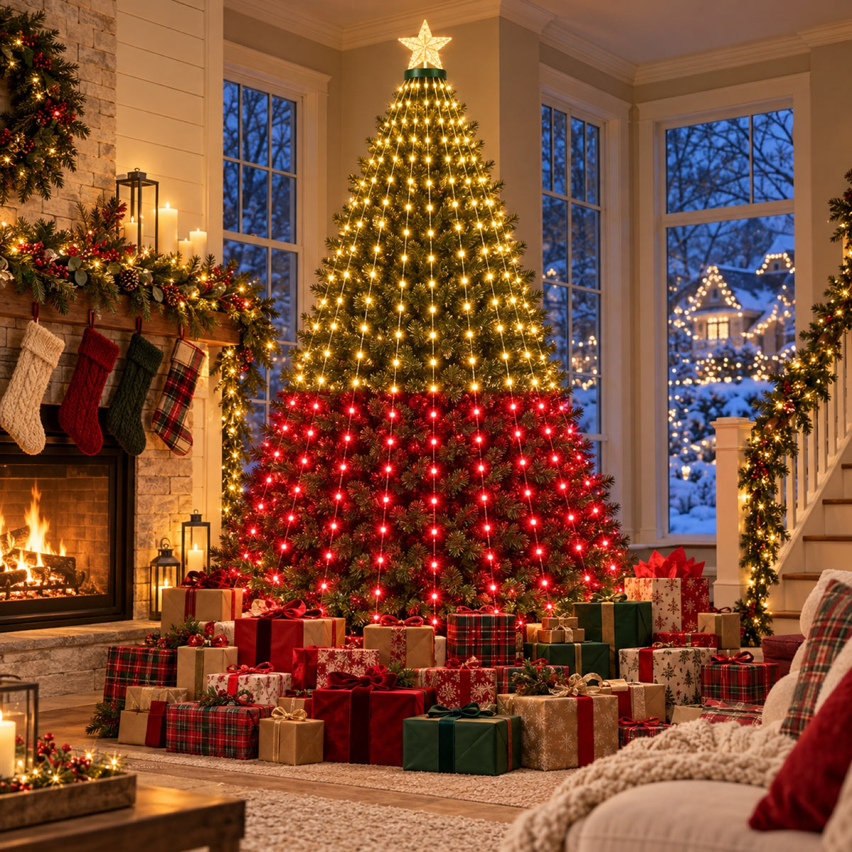 Smart App-Controlled Christmas Tree Lights, 400 LED Waterfall with Star Topper