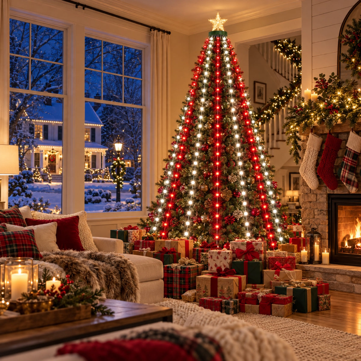 Smart App-Controlled Christmas Tree Lights, 400 LED Waterfall with Star Topper